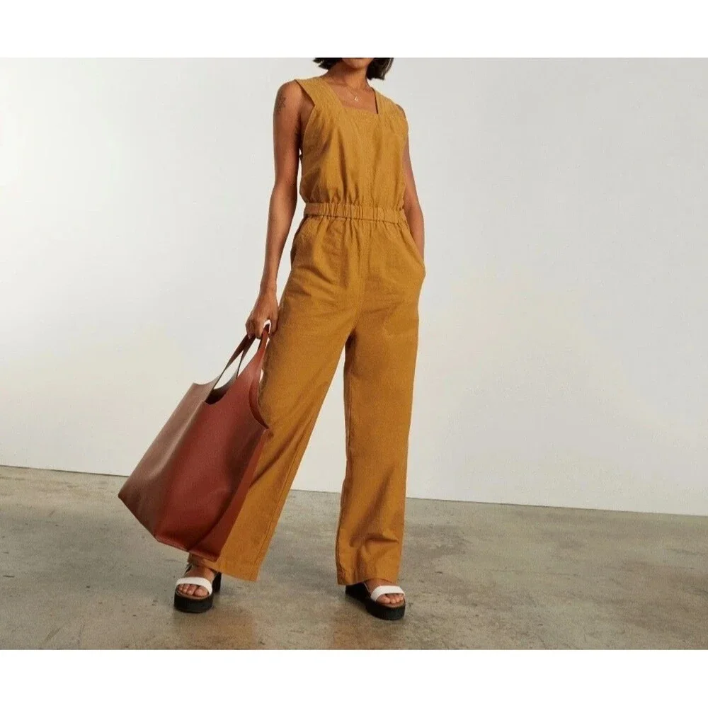 Everlane The Fatigue Apron Jumpsuit Size 4 Linen Organic Cotton Wide-Leg NWT
